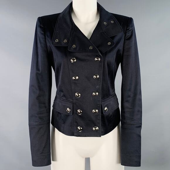 BURBERRY LONDON Size 8 Black Cotton Blend Double Breasted Cropped Jacket Blazer - Picture 1 of 12